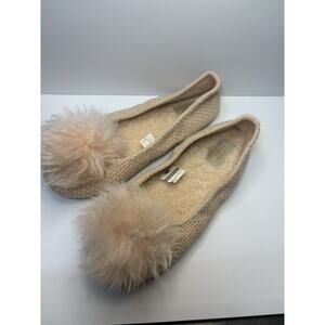 UGG Andi Ballet Pink Knit Slippers Sheepskin Poms & Insoles Size 8